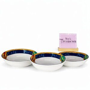 Vintage Sango CAFE PARIS 4914 Oval Ceramic Coupe Soup Cereal Bowls Set of 3